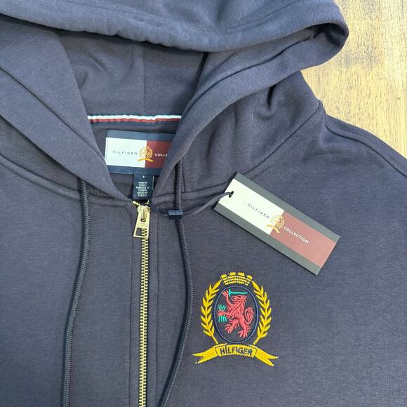 Hilfiger Collection Embroidered Crest Hoodie Cropped Oversized Blue Women’s Sz 2 - Picture 5 of 11